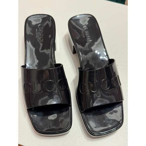 Gucci Rubber Logo Platform Slide Sandal in Black Size 37 Slip-On Open Toe - Picture 11 of 16